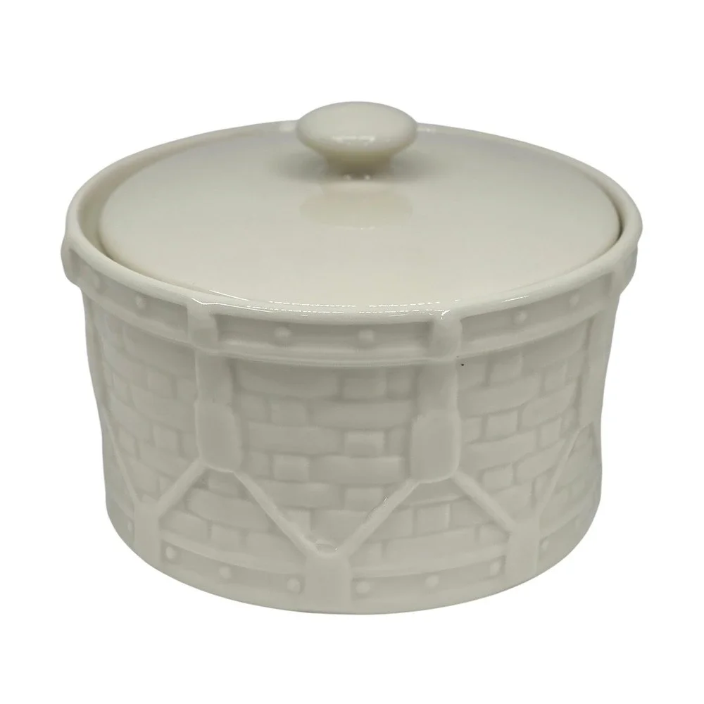 Longaberger Drum Crock‎ Ivory Woven Traditions Lidded Jar Canister USA Cottage